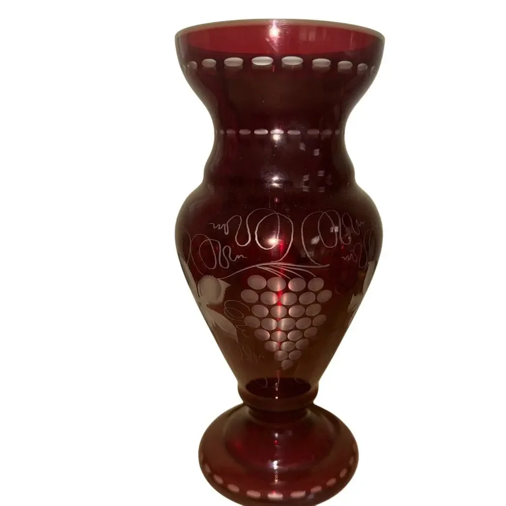 Vintage Egermann Ruby Red Cut To Clear Glass Vase